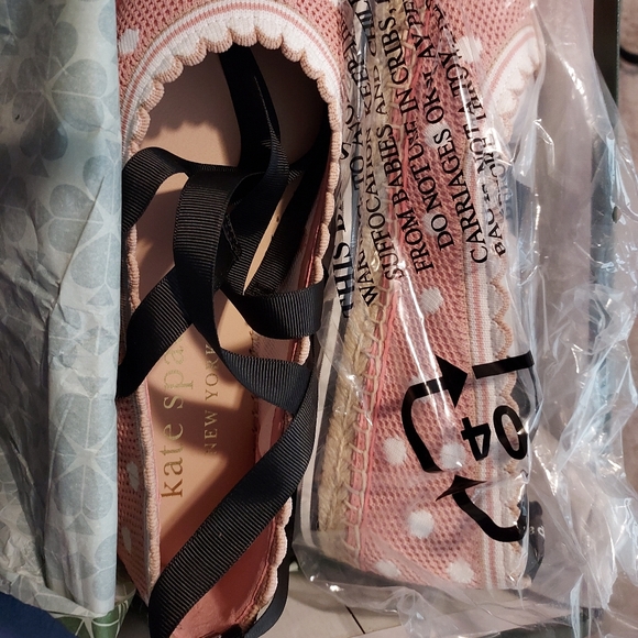 Kate Spade Pink poka dot espedrille w/Ankle Ribbons - Picture 2 of 3